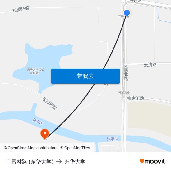 广富林路 (东华大学) to 东华大学 map