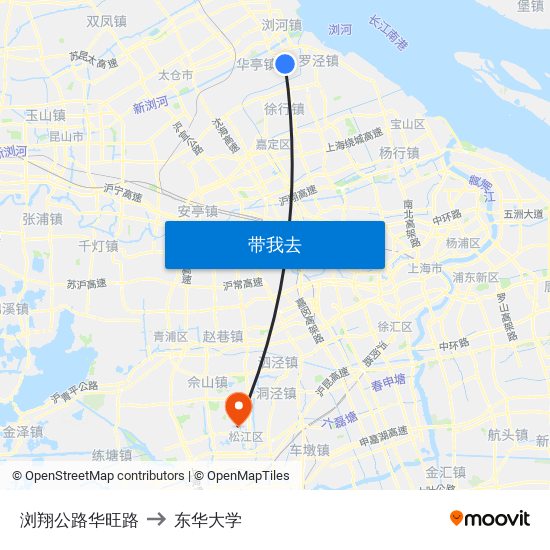 浏翔公路华旺路 to 东华大学 map