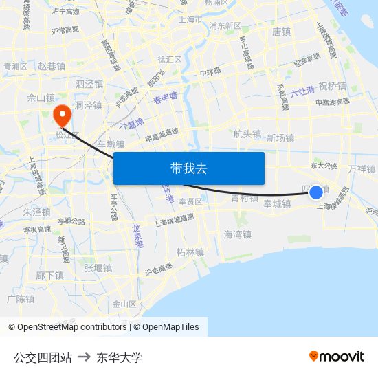 公交四团站 to 东华大学 map