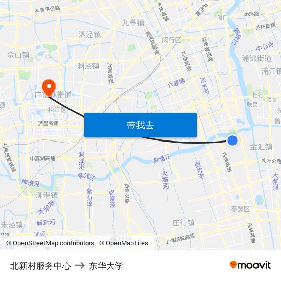 北新村服务中心 to 东华大学 map