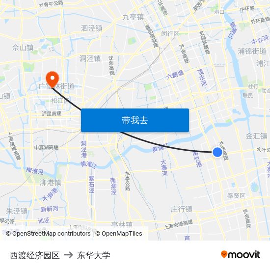 西渡经济园区 to 东华大学 map