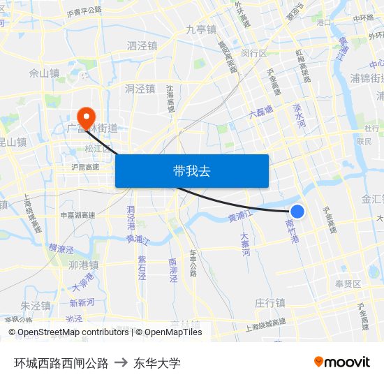 环城西路西闸公路 to 东华大学 map