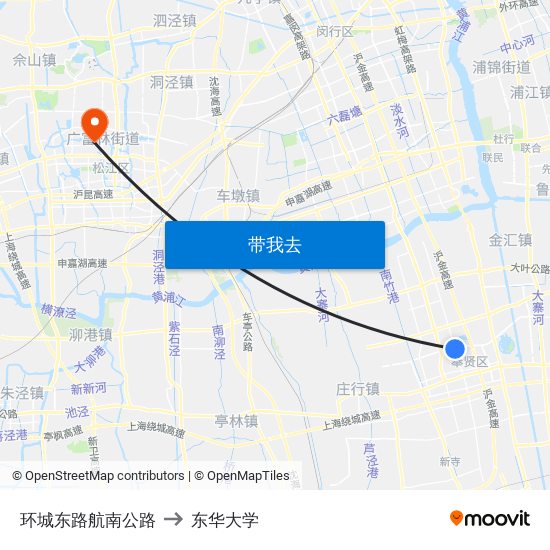 环城东路航南公路 to 东华大学 map