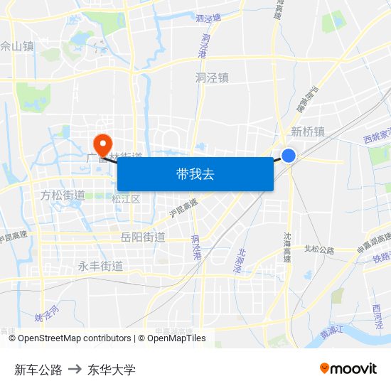 新车公路 to 东华大学 map