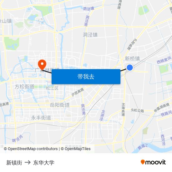新镇街 to 东华大学 map
