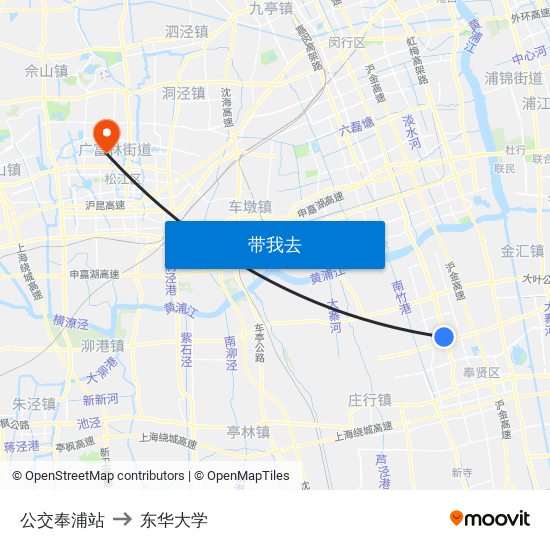 公交奉浦站 to 东华大学 map