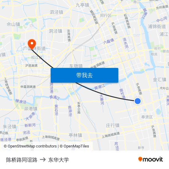 陈桥路同谊路 to 东华大学 map