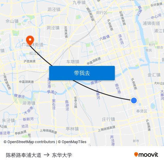 陈桥路奉浦大道 to 东华大学 map