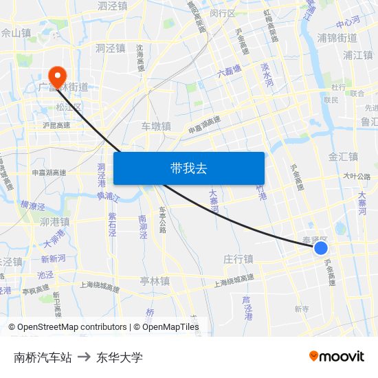南桥汽车站 to 东华大学 map