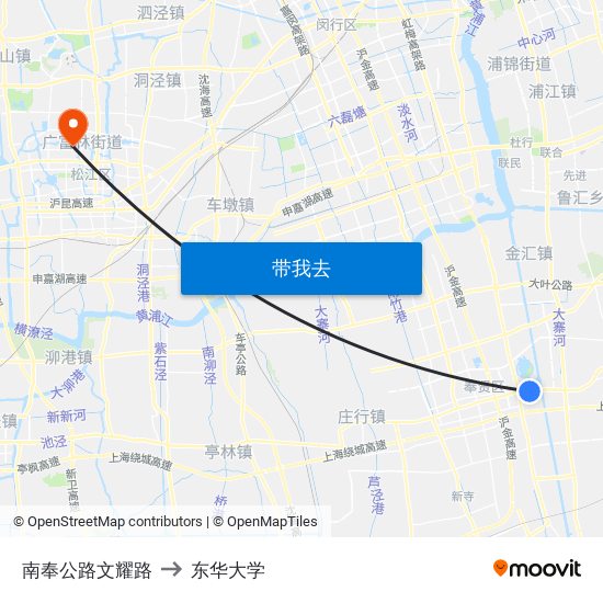 南奉公路文耀路 to 东华大学 map