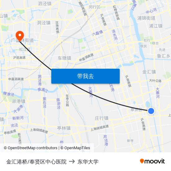 金汇港桥/奉贤区中心医院 to 东华大学 map