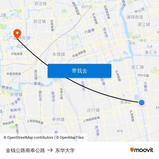 金钱公路南奉公路 to 东华大学 map