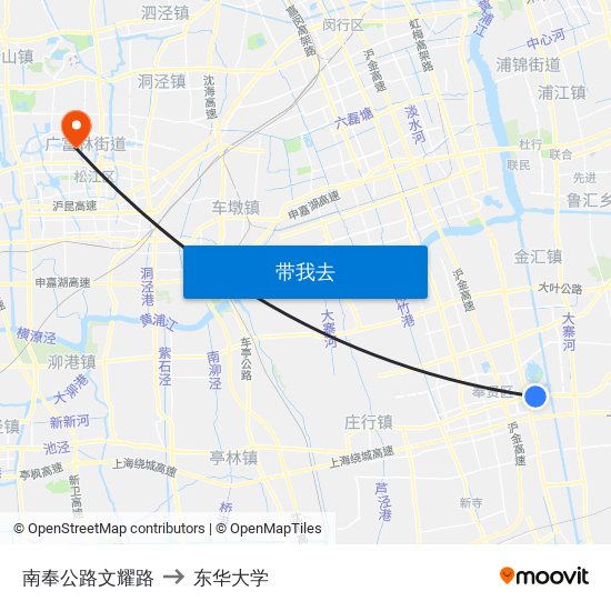 南奉公路文耀路 to 东华大学 map