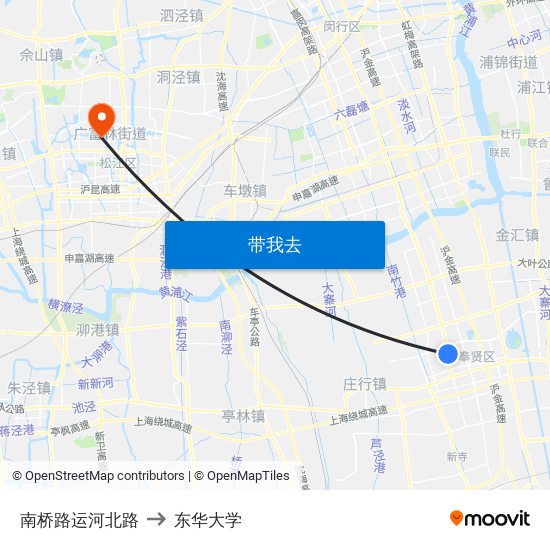 南桥路运河北路 to 东华大学 map