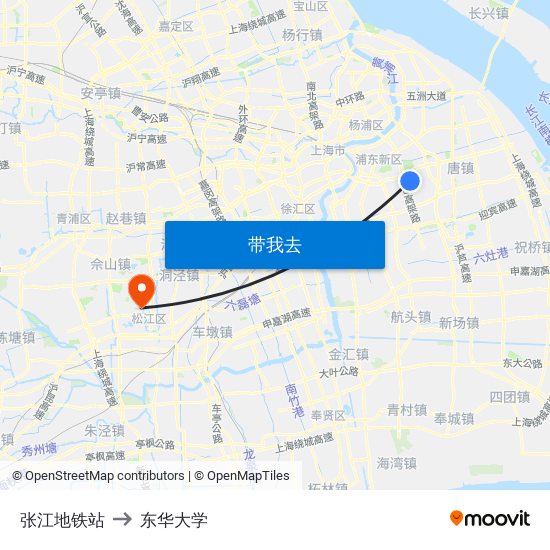 张江地铁站 to 东华大学 map
