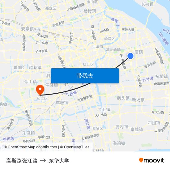 高斯路张江路 to 东华大学 map