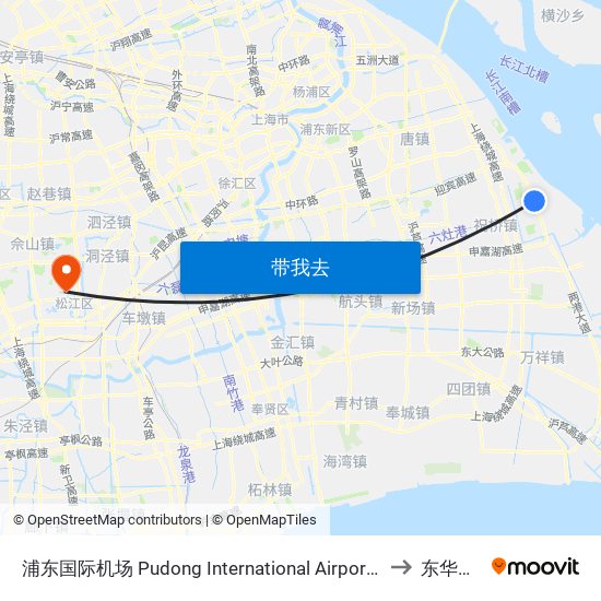 浦东国际机场 Pudong International Airport (Maglev) to 东华大学 map