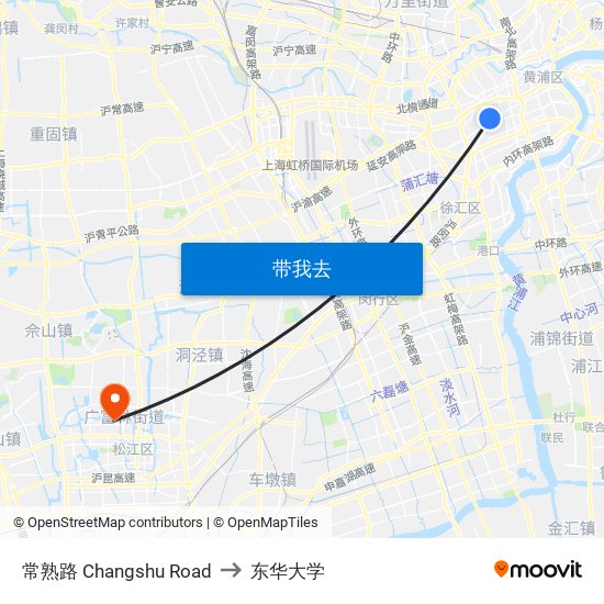 常熟路 Changshu Road to 东华大学 map