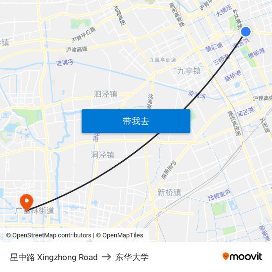 星中路 Xingzhong Road to 东华大学 map