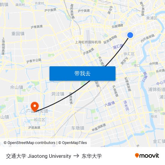 交通大学 Jiaotong University to 东华大学 map