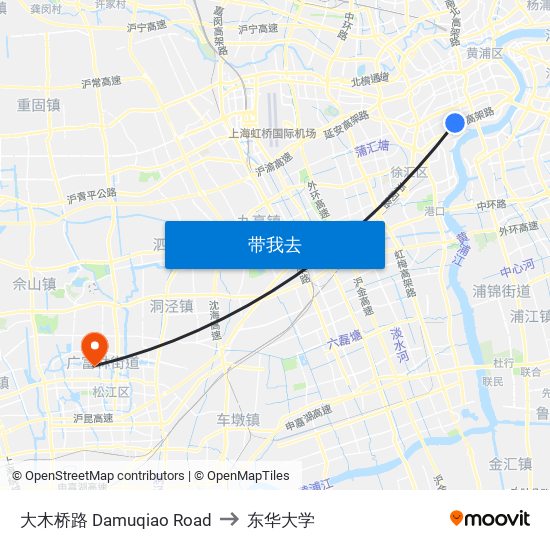 大木桥路 Damuqiao Road to 东华大学 map