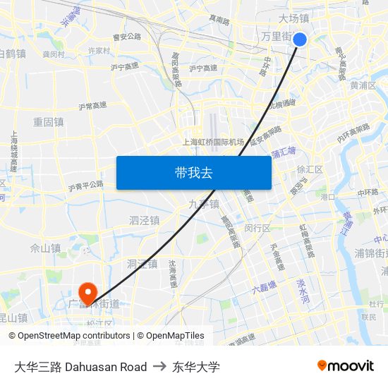 大华三路 Dahuasan Road to 东华大学 map