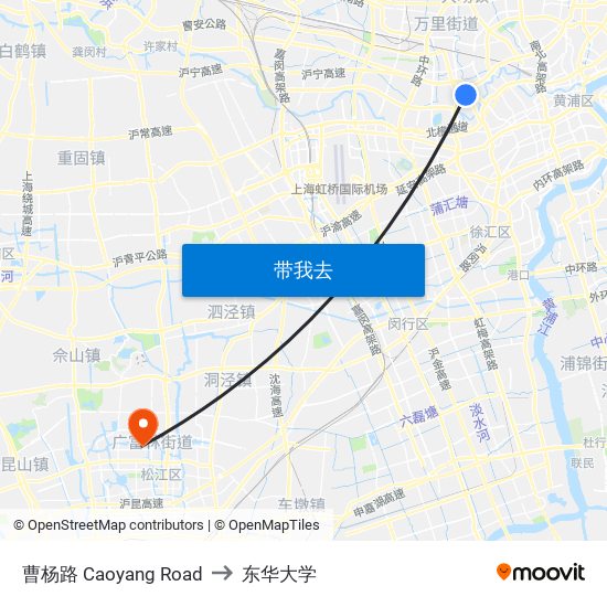 曹杨路 Caoyang Road to 东华大学 map