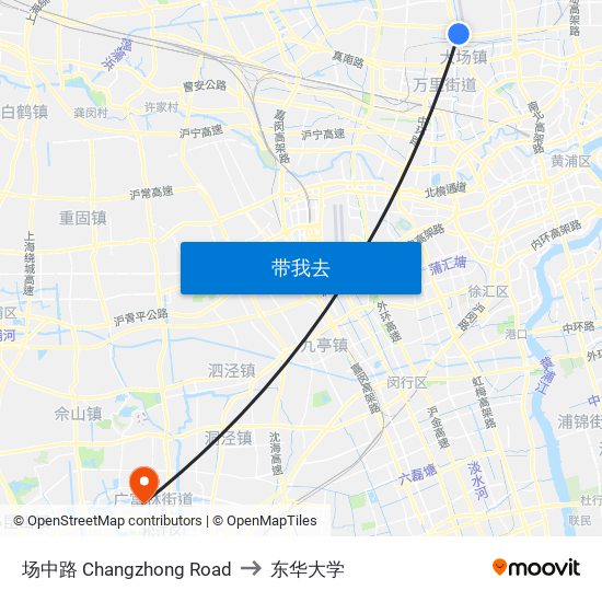 场中路 Changzhong Road to 东华大学 map