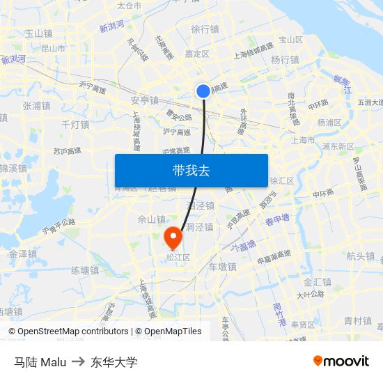 马陆 Malu to 东华大学 map