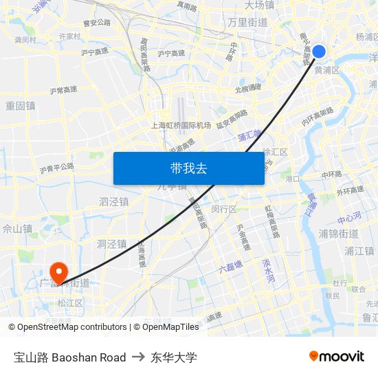 宝山路 Baoshan Road to 东华大学 map