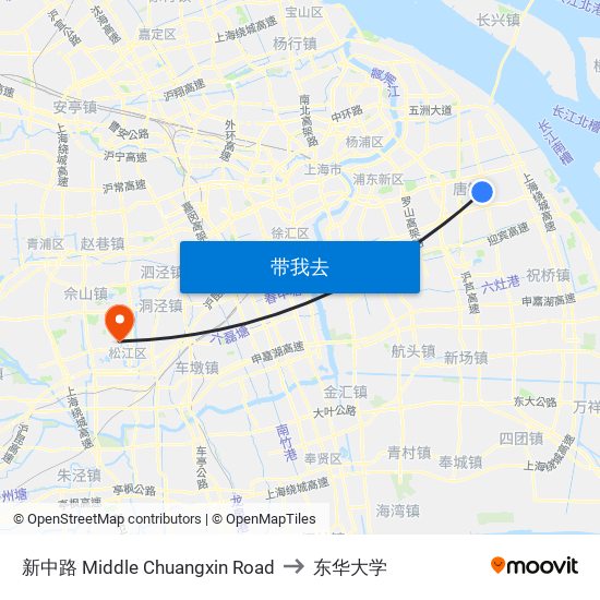 新中路 Middle Chuangxin Road to 东华大学 map