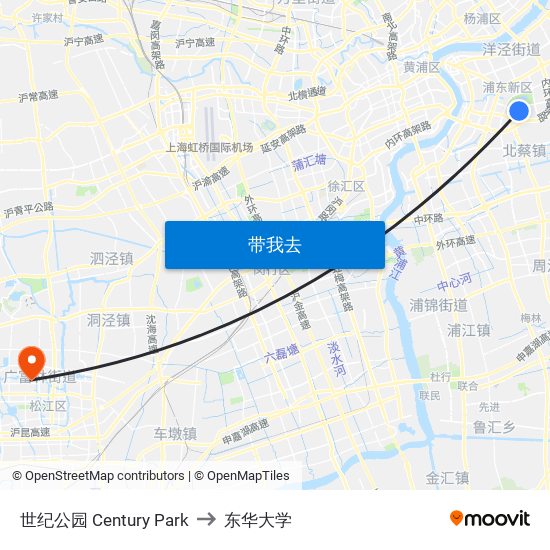 世纪公园 Century Park to 东华大学 map