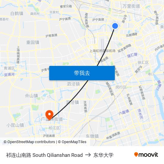祁连山南路 South Qilianshan Road to 东华大学 map