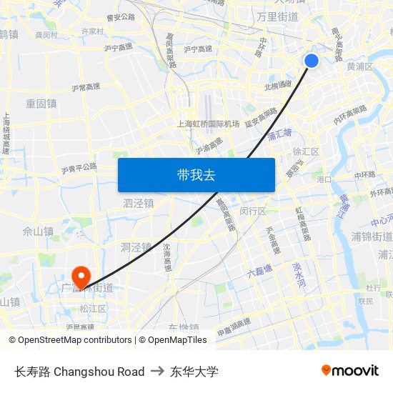 长寿路 Changshou Road to 东华大学 map