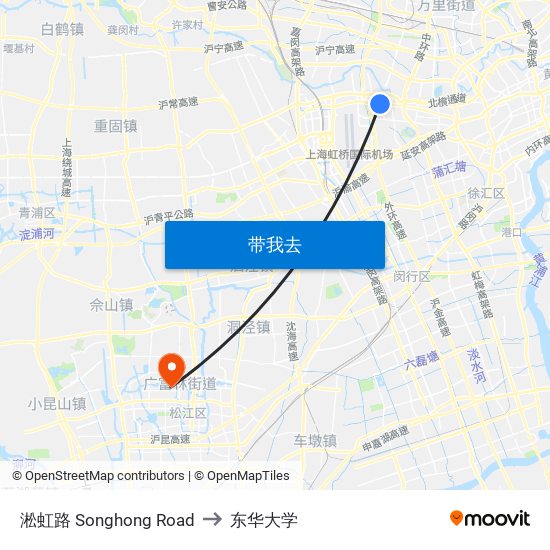 淞虹路 Songhong Road to 东华大学 map
