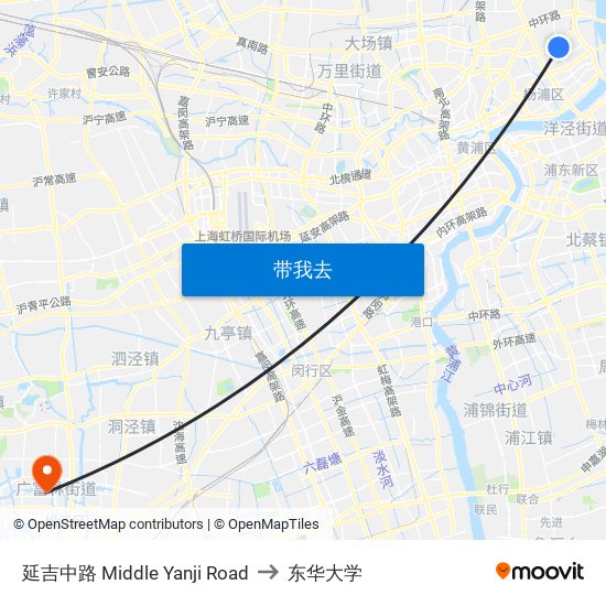 延吉中路 Middle Yanji Road to 东华大学 map