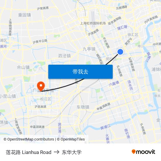 莲花路 Lianhua Road to 东华大学 map