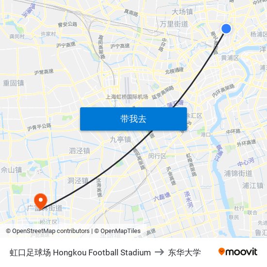 虹口足球场 Hongkou Football Stadium to 东华大学 map