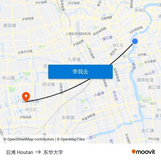 后滩 Houtan to 东华大学 map
