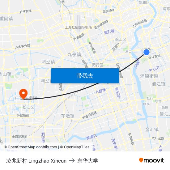 凌兆新村 Lingzhao Xincun to 东华大学 map