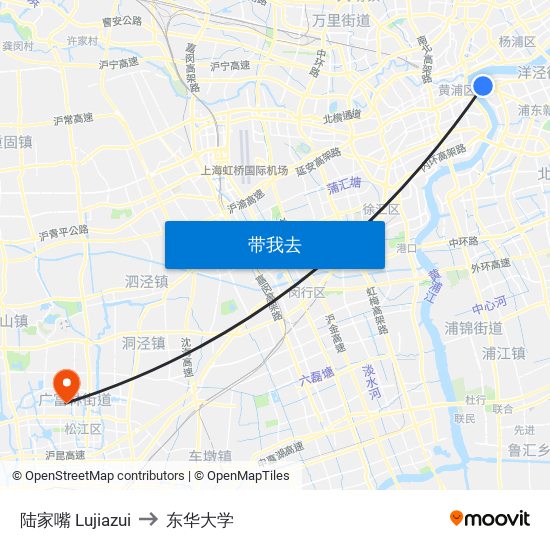 陆家嘴 Lujiazui to 东华大学 map