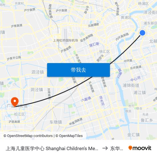 上海儿童医学中心 Shanghai Children's Medical Center to 东华大学 map