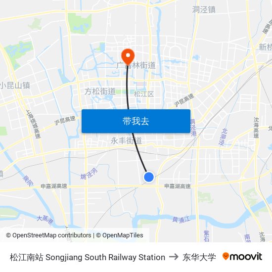 松江南站 Songjiang South Railway Station to 东华大学 map