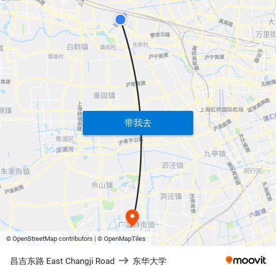 昌吉东路 East Changji Road to 东华大学 map