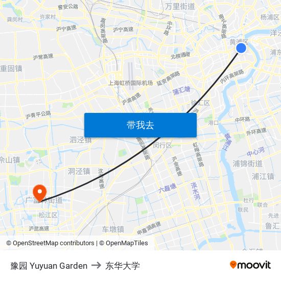豫园 Yuyuan Garden to 东华大学 map