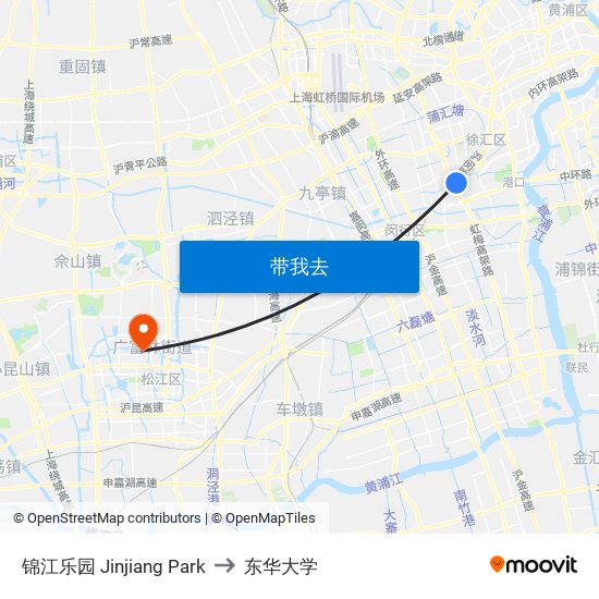 锦江乐园 Jinjiang Park to 东华大学 map