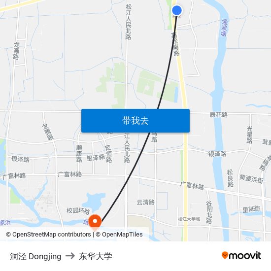 洞泾 Dongjing to 东华大学 map