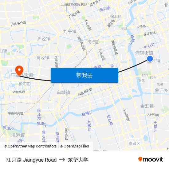 江月路 Jiangyue Road to 东华大学 map