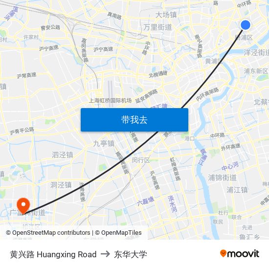 黄兴路 Huangxing Road to 东华大学 map