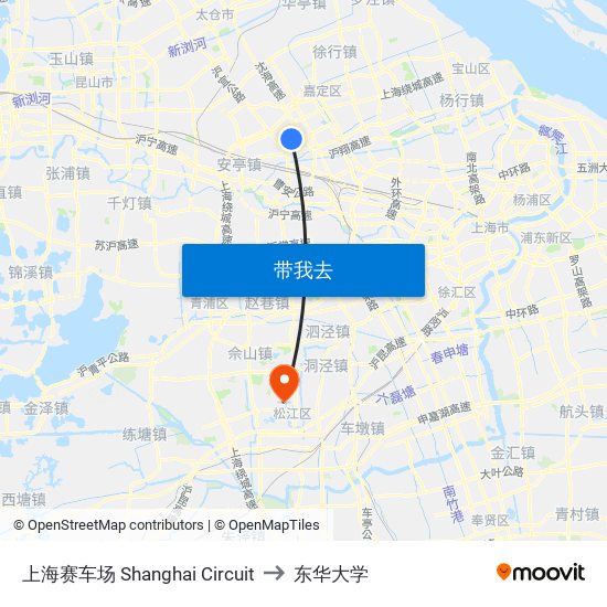 上海赛车场 Shanghai Circuit to 东华大学 map